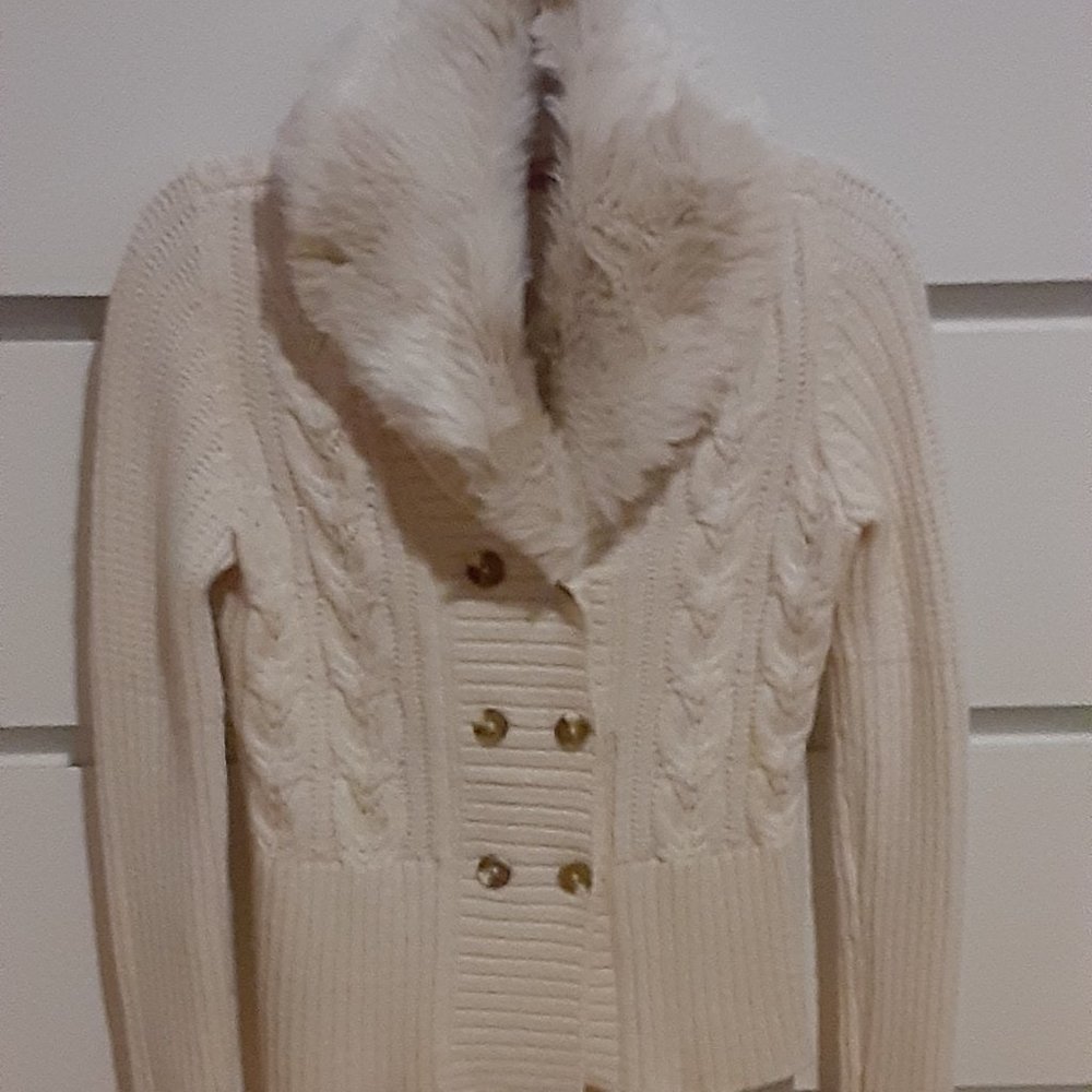 JUICY COUTURE girls knit cardigan with Fur Trim Collar - sz 10
